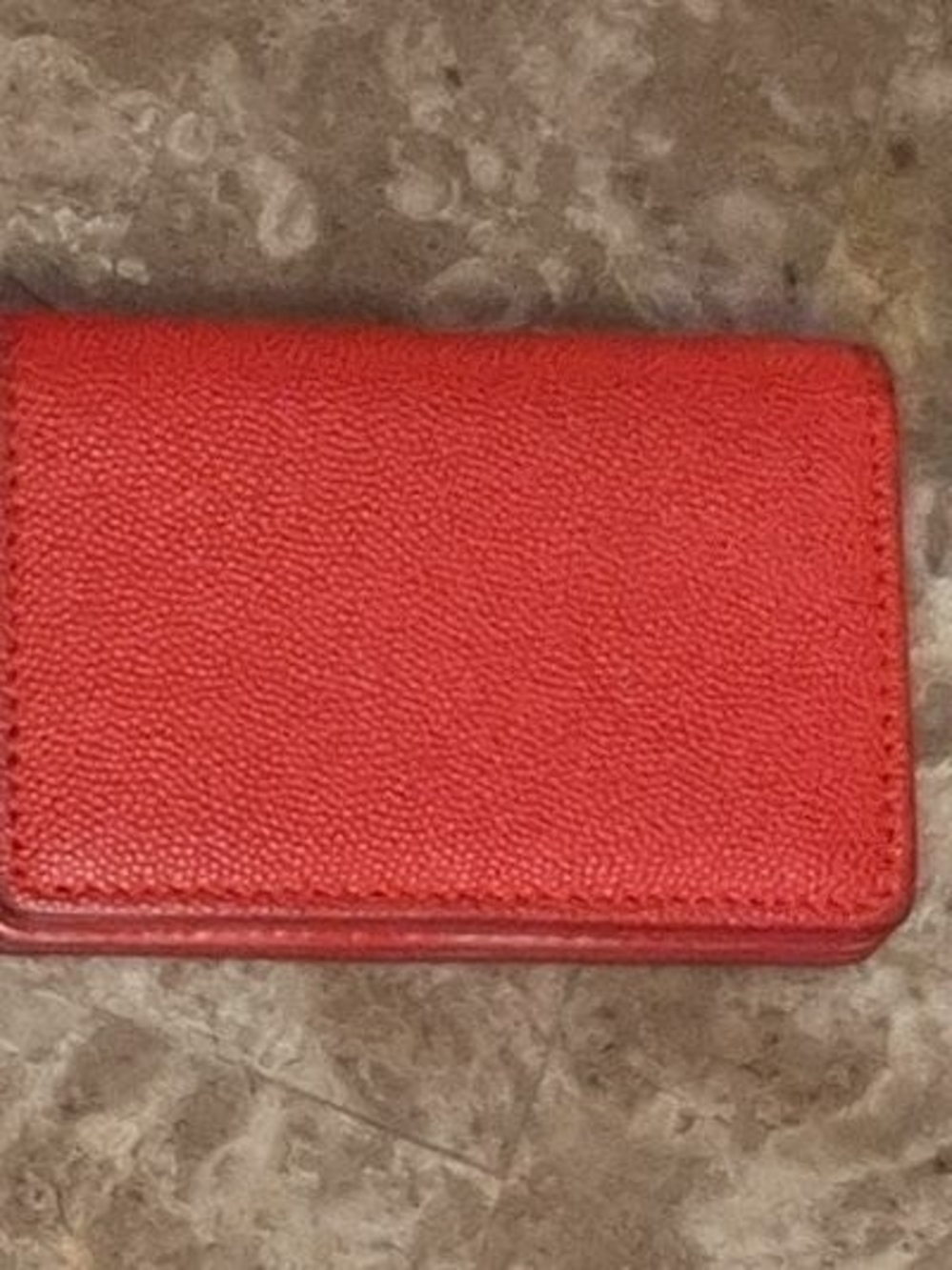 Vintage Red Pebbled Leather Card Case with Gold Logo - Picture 2 of 5